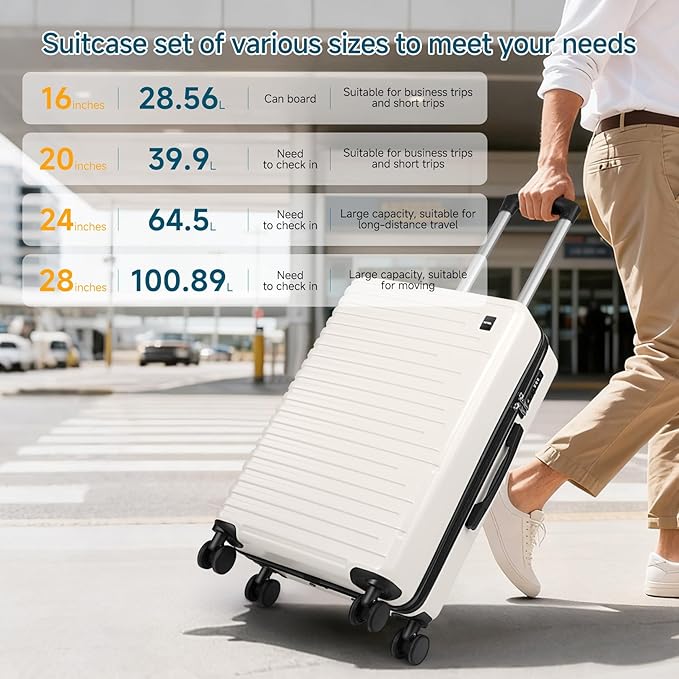 Hoteel Luggage Sets 5 Piece, 4-Year Warranty, Carry-On Luggage with Dual-Spinner Wheels, PC+ABS Hardside Suitcase Set with TSA Lock, Durable Large Suitcase, Beige(20/24/28/DB/TB)