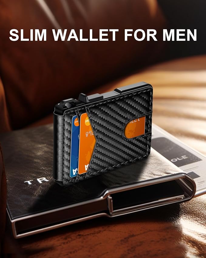 ZALVEX Wallet for Men, Mens Minimalist Wallet 9-13 Cards, Slim Compact Wallet with Money Clip & ID Window, RFID Blocking Smart Pop Up Card Wallet, Metal Aluminum Credit Card Holder Bifold Wallet