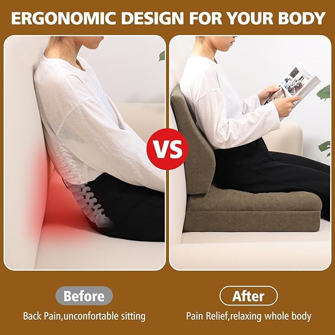 TANYOO Recliner Cushion for Elderly with Lumbar Support Pillow - 20x20x5 Inch Extra Thick Recliner Seat Cushion for Seniors Relief Back Pain and Tailbone Pain from Long Sitting Non-Slip Bottom Brown