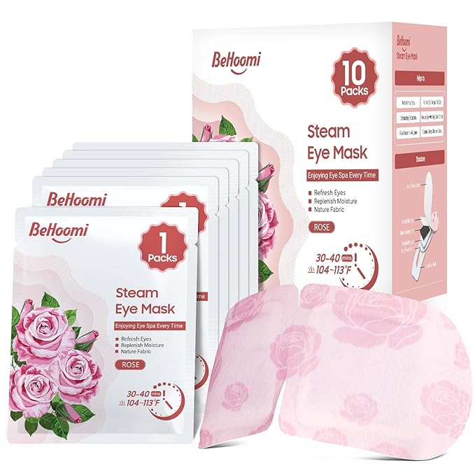 Steam Eye Mask, 10Packs Heated Eye Mask, Self Heating Disposable SPA Warm Compress for Eyes Sleep Mask, Travel Essentials & Relaxation Gifts, Valentine's Day Gifts (Rose Scent)