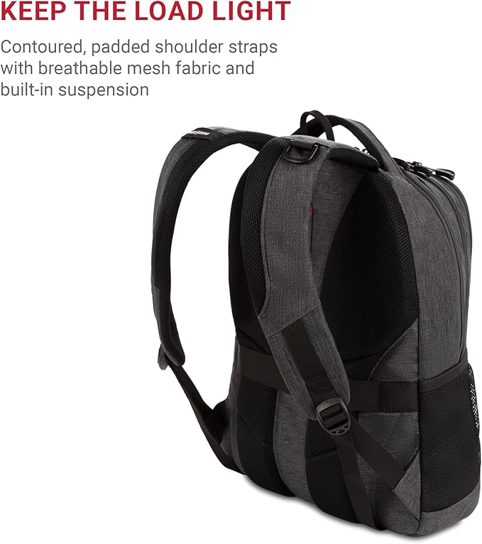 SwissGear 5505 Cecil 16” Laptop Backpack Charcoal – Daily Laptop Bag with Gear Attachment Options – Multiple Organizer Pockets & Padded Shoulder Straps