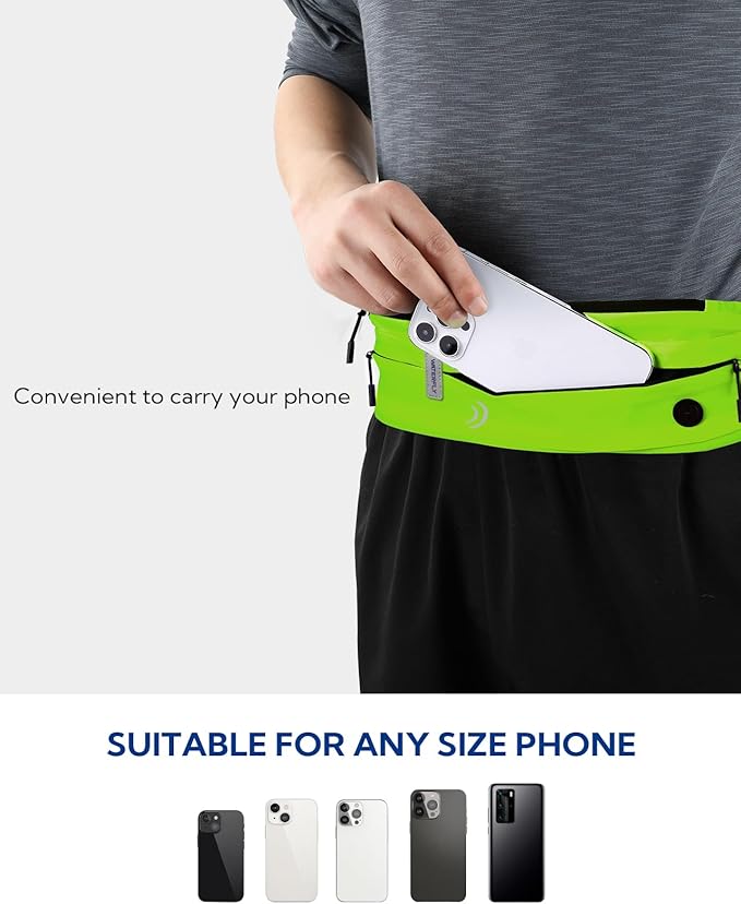 WATERFLY Running Belt Fanny Pack: Runner Marathon Jogging Waist Pack Sport Workout Exercise Fitness Phone Holder Belt for Men Women Jogger Slim Waistband Black