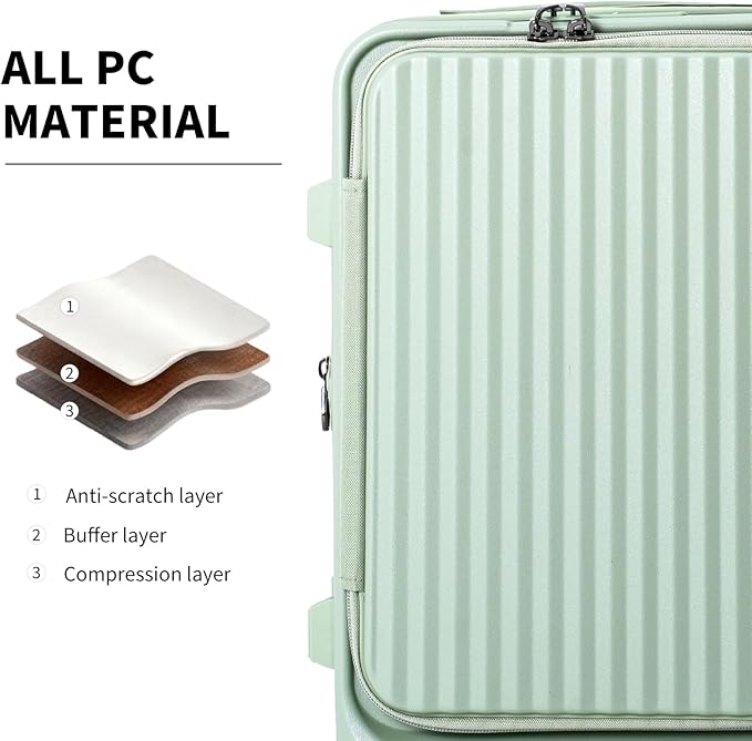 20 Inch Top Opening Carry On Luggage 22x14x9 Airline Approved Expandable With Spinner Wheels & Cup Holder,PC Hard Shell Lightweight Small Shitcase With Tsa Approved For Travel Women Men,Green