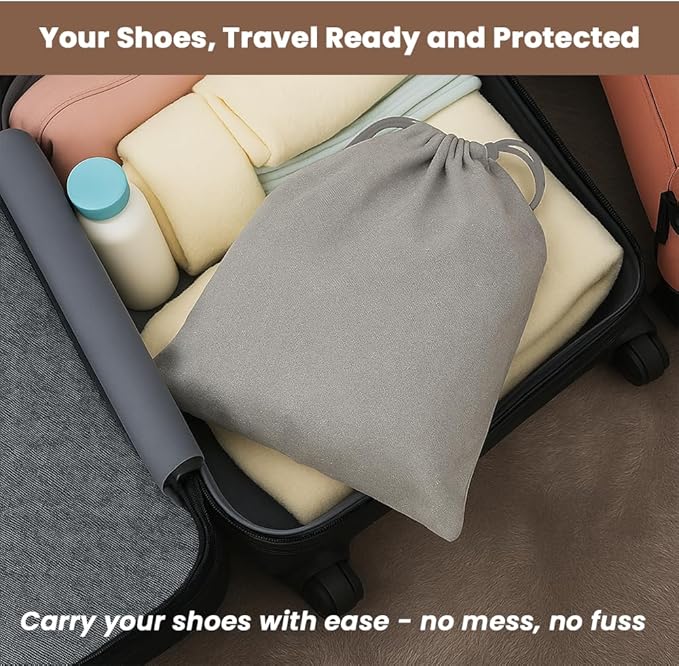 LFH Cotton Rich Shoe Storage Bags with Drawstring, Dustproof Breathable Reusable Organizer, Perfect For Travel, Dorm, Hotel, College, Gym, Easy to Carry, Machine Washable 8"x17" (Pack of 4) - Grey