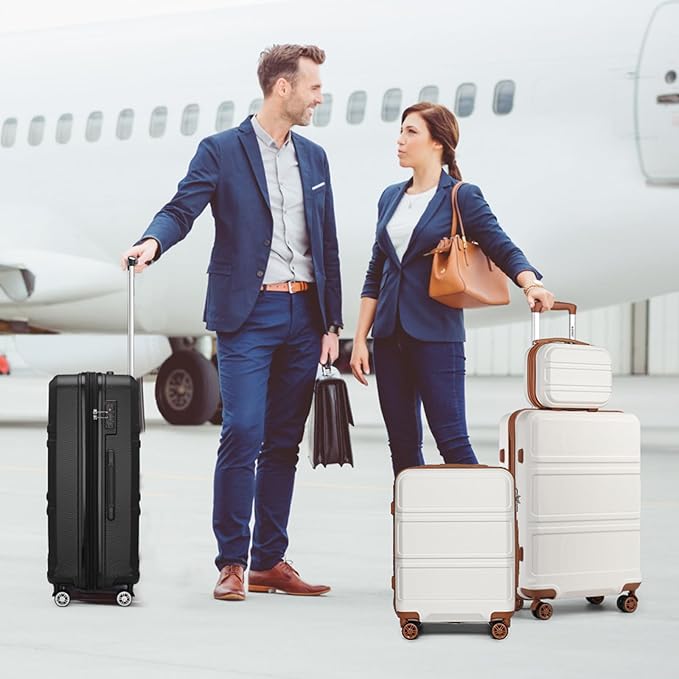 Kono 28 Inch Luggage Expandable Suitcase with Spinner Wheels TSA Lock Lightweight PC+ABS Hardside Large Checked Luggage Durable Rolling Suitcase Apricot Black
