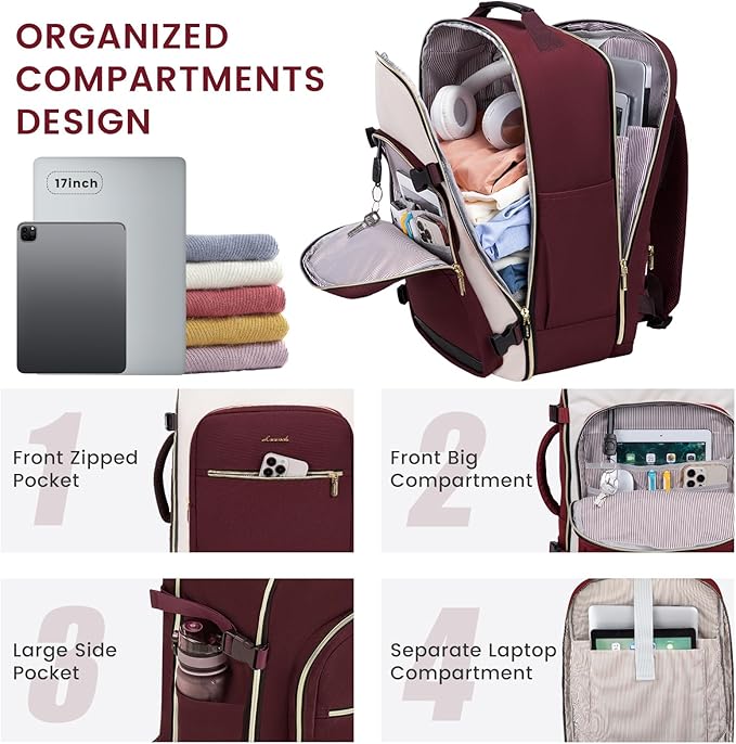 LOVEVOOK 40L Large Travel Backpack for Women Men, 17 Inch Carry on Backpack for Traveling on Airplane, Personal Item Travel Bag Airline Approved, Business Causal Weekender Backpacks