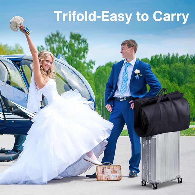 SLEEPING LAMB 65'' Bridal Wedding Gown Dress Garment Bag 15'' Gusseted Garment Cover Shoe Pockets Travel Garment Storage Bag for Prom, Evening Gowns, Black