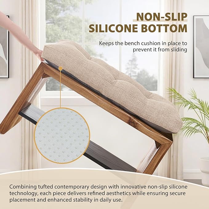 downluxe Indoor Bench Cushion for Indoor Furniture, Non-Slip Tufted Overstuffed Textured Foam Bench Seat Cushion, 36" X 14" X 4", Oatmeal Beige, 1 Pack