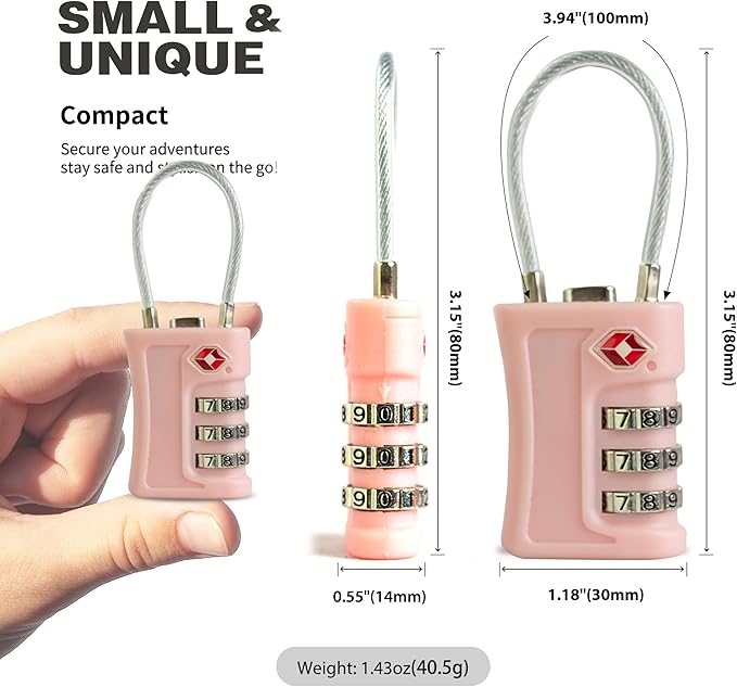 Luggage Locks TSA Approved 2 Pack, Small Padlock Combination, TSA Locks for Luggage, Travel Combo Padlock with Code, for Suitcase, Backpack Zipper, Locker, Gun Case (Black+Pink)