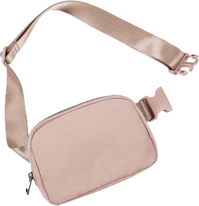 ODODOS Unisex Mini Belt Bag with Adjustable Strap Small Fanny Pack for Workout Running Traveling Hiking, Misty Rose
