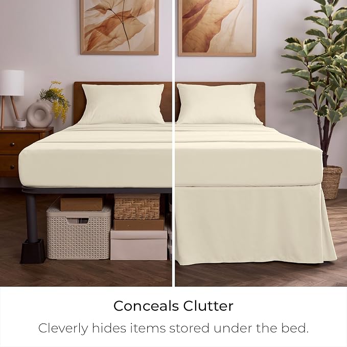 Mellanni Bed Skirt Twin XL Size - Tailored Drop Bed Skirting | 15-Inch Pleated Dust Ruffle - Hotel Luxury Bedding - Wrinkle, Fade, Stain Resistant - 1 Bedskirt (Twin, Golden Ivory)