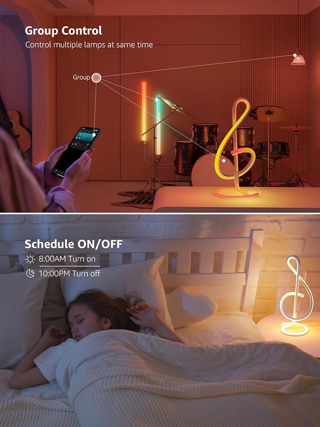 Lepro TB2 AI Smart Table Lamp, RGB+IC Modern Treble Clef Spiral Desk Light | Music Sync, Segmented DIY, Works with Alexa Google Home, APP Control LED Color Changing Mood Lighting, 2.4 GHz WiFi/Bluetooth