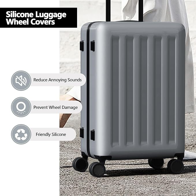 AWINNER Luggage Wheel Covers 8 Pack Upgraded,Silicone Luggage Wheel Protector Covers for most 8 Spinner Wheel Suitcases or Office Chair Caster,Durable,Mute and Shock Absorption (Black)