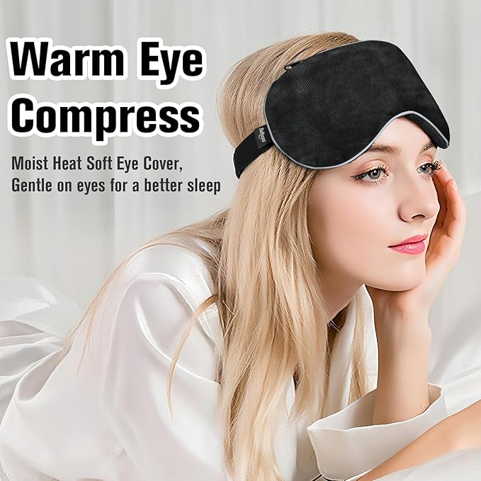Heated Eye Mask, Microwave Moist Warm Compress for Eyes, Cooling Soothing Weighted Eye Mask for Sleeping, Reusable Sleep Eye Mask for Home & Office, Hot and Cold for Eye Relaxation (Black)
