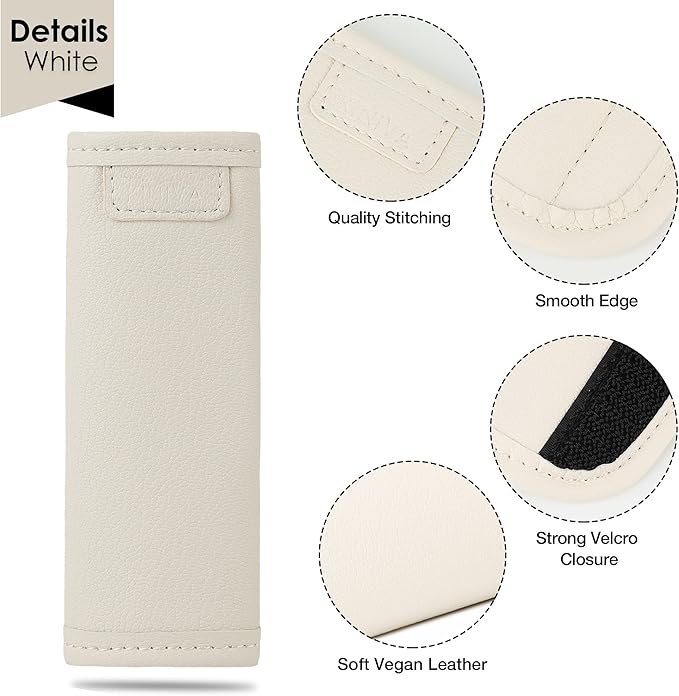 KINIVA 2 Pack Set White Vegan Leather Luggage Handle Wraps, Luggage Identifiers, Travel Accessories