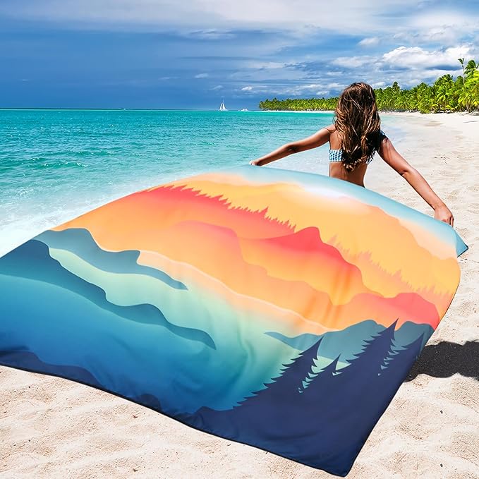 Beach Blanket Sandproof Extra Large Beach Mat Adults Waterproof Quick Drying Sand Free Mat Made by Premium Polyester with 4 Stakes & 4 Corner Pockets for Outdoor Travel Camping Hiking