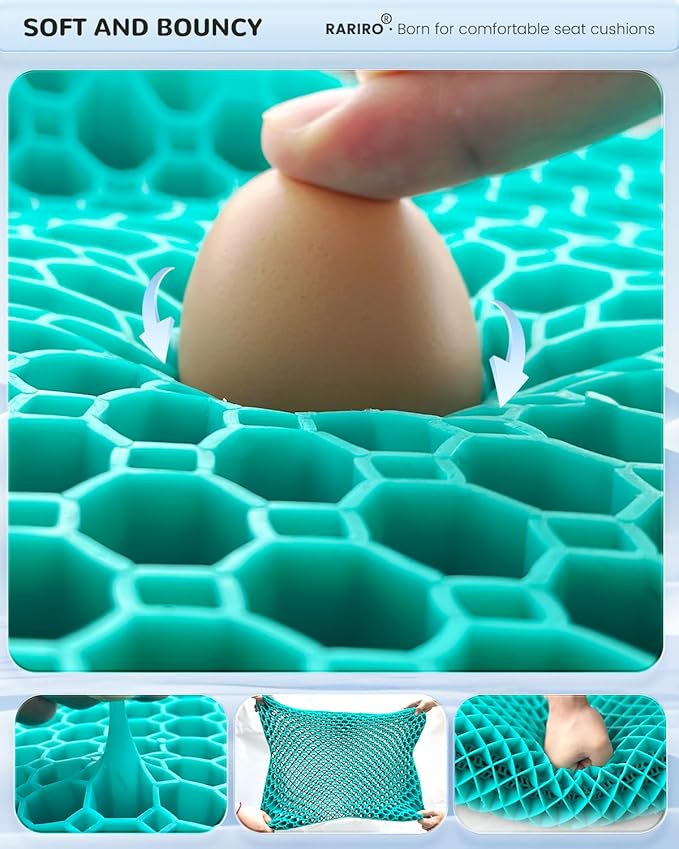 Thickened Gel Seat Cushion, Egg Gel Chair Pads for Wheelchair Pressure Coccyx Sciatica Pain Relief, Cooling Desk Seat Cushion for Kayak, Car, Office Chair Long Sitting[Green-2.75"]