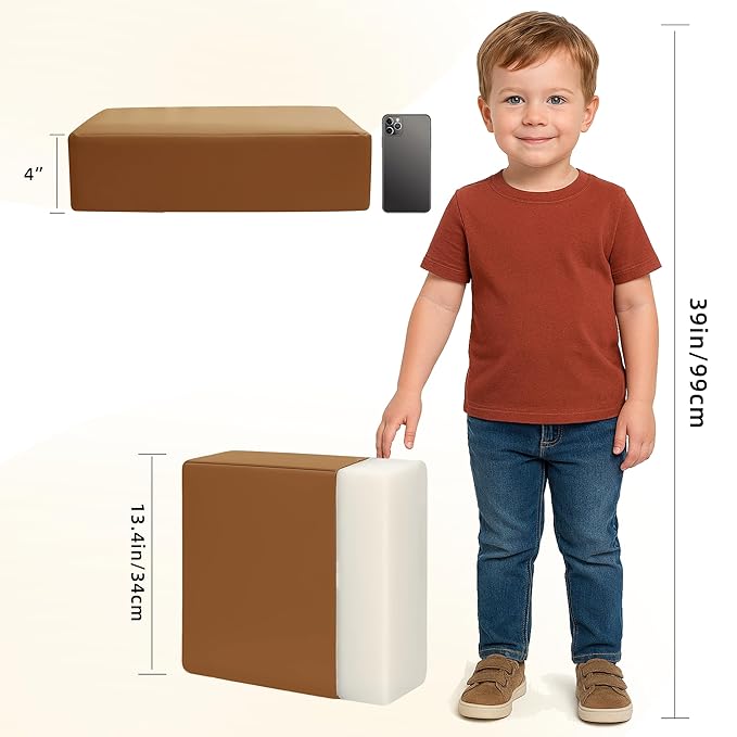 Toddler Booster Seat Dining Table Kitchen Chair, Waterproof Anti-Scratch PU Cushion, Non-Slip Bottom, Adjustable Buckle Straps, Easy Clean Portable Seat Cushion (Brown)