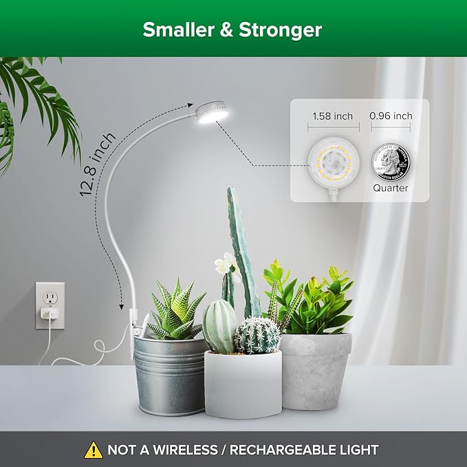 SANSI Grow Lights for Indoor Plants, Pot Clip-On Plant Light, 4-Pack | ETL Listed, 4-Level Dimmable, Auto On Off 3 6 12 Hrs Timer, Small Plants, Garden White, 5V USB Powered