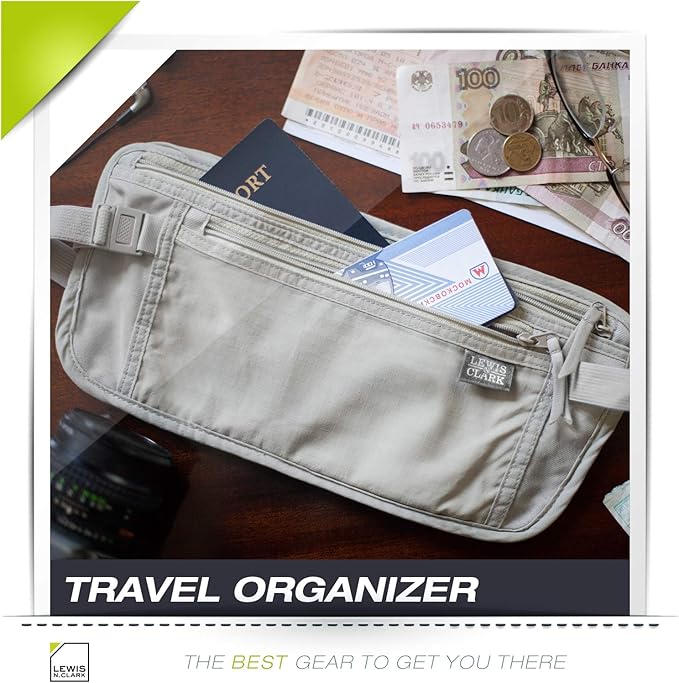 Lewis N. Clark Travel Money Belt Pouch, Slim RFID Blocking Anti Theft Waist Stash Pouches for Cash, Cards and Passport Holder