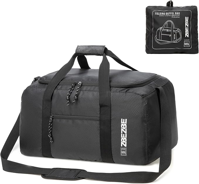 Foldable Travel Duffel Bag, Lightweight & Easy to Carry Water-Repellent Duffle Bag - 2-Way Zipper & Interior Pouch, Ideal for Weekend Trips, Daily Use,Camping，Sports
