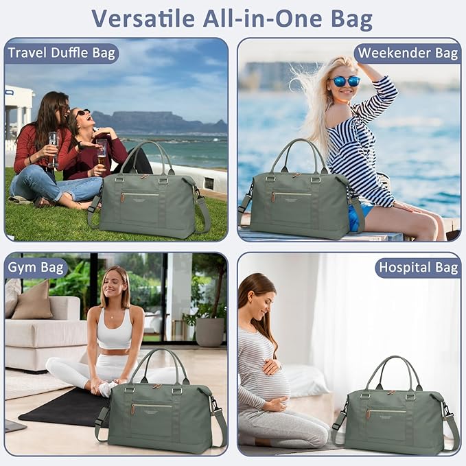 Travel Duffle Bag for Women, Weekender Bags, Hospital Bag for Labor Delivery, Lightweight Tote Duffel Overnight Bag with Luggage Sleeve,Airplane Travel Bags (Army Green, Large)