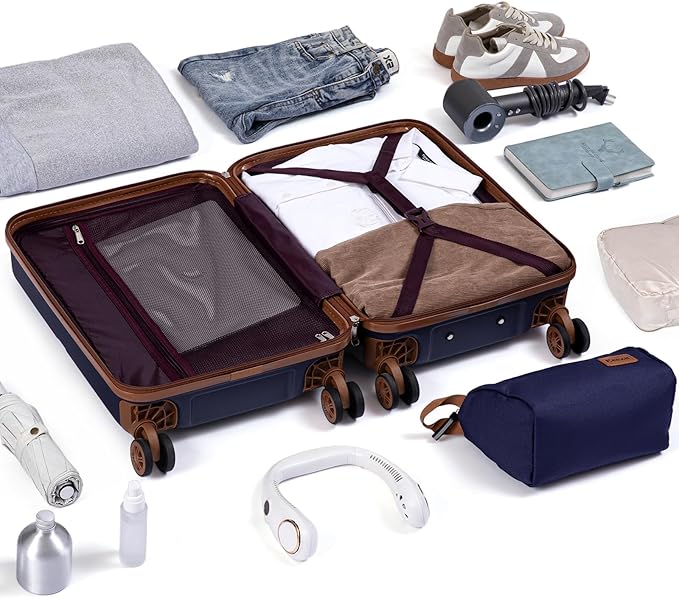 Carry On Luggage Set 22x14x9 Airline Approved Luggage Sets 3 Piece,Suitcases with Wheels,ABS Hard Case Luggage with TSA Lock Spinner Wheels(20 Inch,BP/TB)