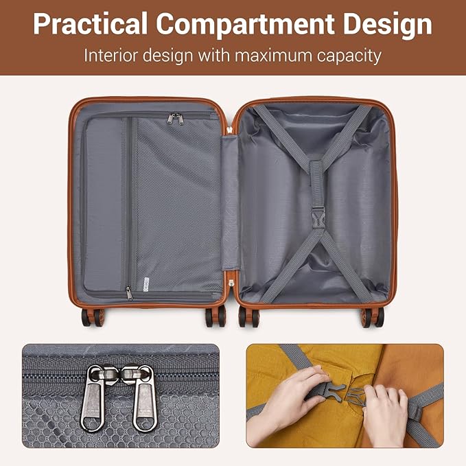 Kono Carry On Luggage 24 Inch Checked-Medium Hard Shell Travel Trolley 4 Spinner Wheels Lightweight Polypropylene Suitcase with TSA Lock, Cream White