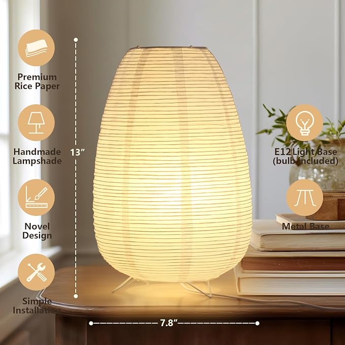 Small Rice Paper Lamp, Japanese Lamp Lantern Table Lamp, Paper Table Lamp, Lantern Lamps for Desk Bedrooms Bedside Night Light (Tower)