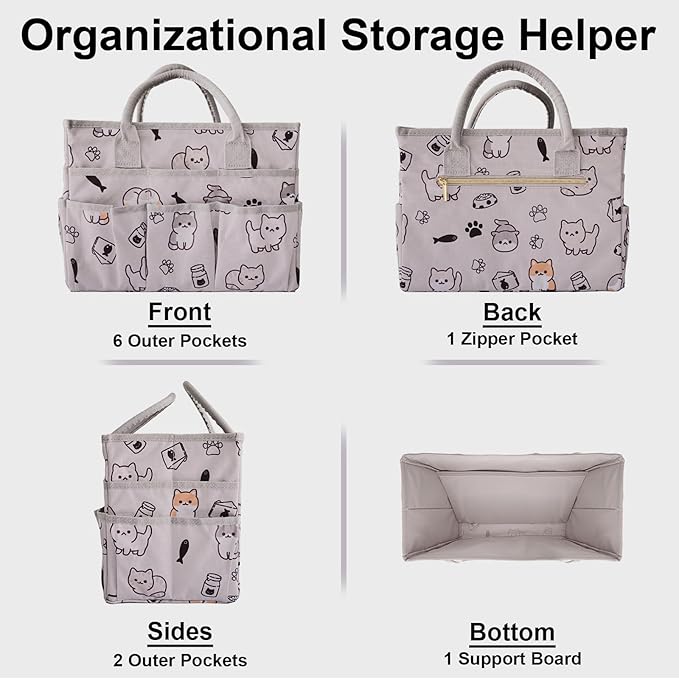 Cupohus Craft Organizer Tote Bag – Art Organizer, Craft Caddy with Multiple Pockets, Large Capacity Supply Storage Bag for Sewing, Knitting, Painting, and Travel (Pet Prints)