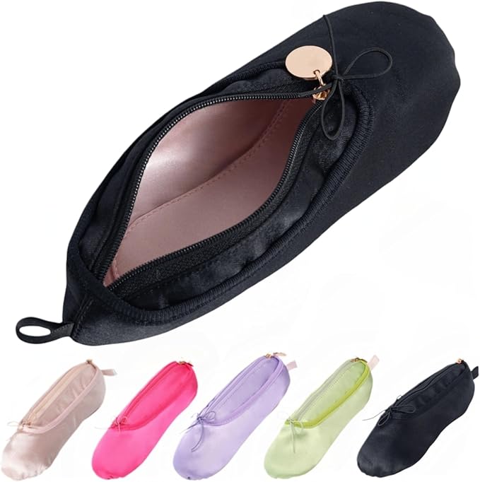 Ballet Dance Shoe Makeup Bag For Little Girls, Ballerina Slipper Makeup Pouch Bag, Ballet Pointe Shoes Gifts (Black)