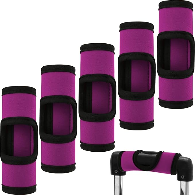 Cosmos 5 Pcs Neoprene Luggage Handle Wrap Soft Grip Handle Cover Luggage Identifier with Hollow Design for Push-Button Handle Trolley Handle and Travel Suitcase Trolley Case (Red Violet)