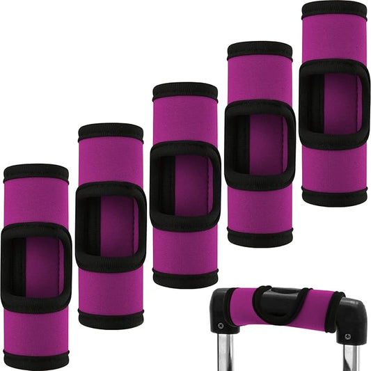 Cosmos 5 Pcs Neoprene Luggage Handle Wrap Soft Grip Handle Cover Luggage Identifier with Hollow Design for Push-Button Handle Trolley Handle and Travel Suitcase Trolley Case (Red Violet)