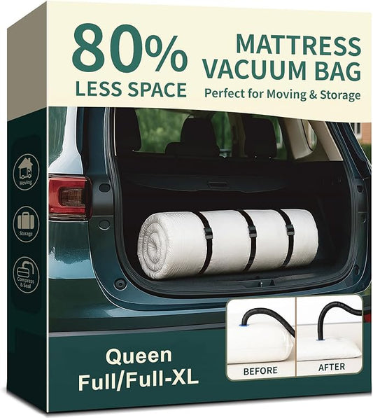 Mattress Vacuum Bag for Moving and Storage – Heavy Duty Compression Bag with Straps, Vacuum Bag for Memory Foam Mattress (Queen/Full)