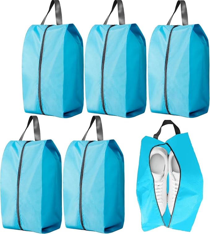 5Pcs Large Travel Shoe Bags Portable Travel Gifts Shoe Organizer with Zipper Closure, Waterproof Nylon Shoe Storage Organizer with Handle Travel Bags For Men and Women, Blue