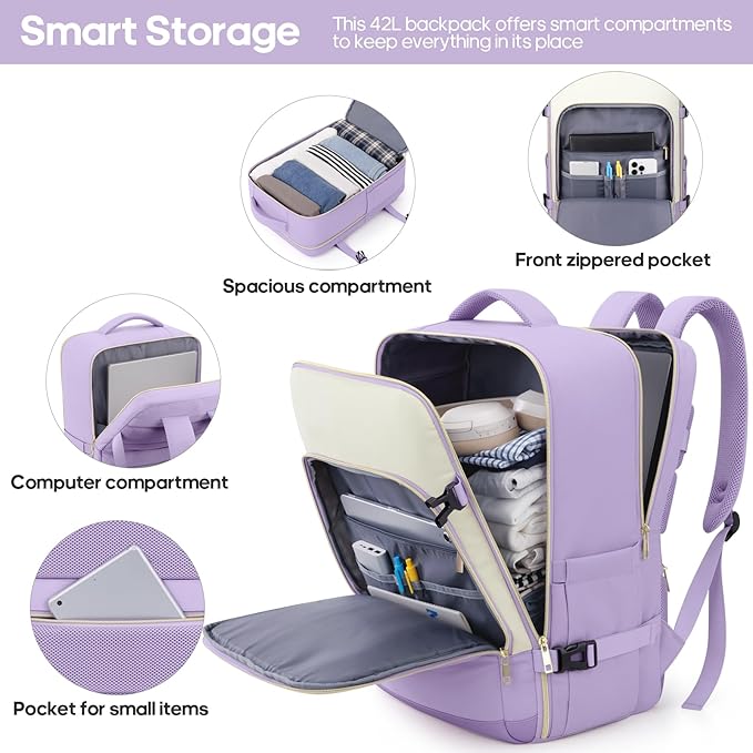 UKEIN Luggage Sets 3 Piece, Carry On Luggage 20In With Spinner Wheels,PC Hardside Suitcase Set with TSA Lock,Durable Carry On Suitcase With Travel Backpack for Men (Violet, 3 piece set (BP/20inch))
