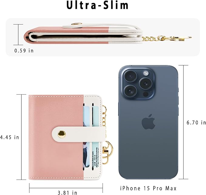 Airkit Small Wallets Woman RFID Blocking Leather Credit Card Holder - with ID Window - Card Wallets for Women - with Zipper Coin Purse - Keychain Wallet