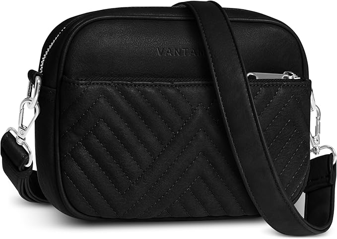Vantamo Premium Quilted Crossbody Bags for Women with Anti-Pickpocket Clip, Vegan Leather Handbags, Travel Purses for Women