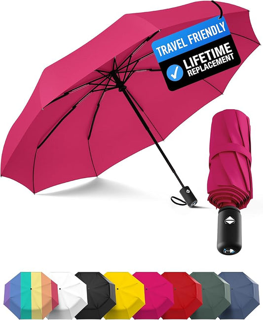 Rain-Mate Windproof Compact Umbrellas for Rain - Strong Reinforced Fiberglass Rib Design & Auto Open & Close - Portable Folding Travel Umbrella - Lightweight & Packable for Women & Men, Easy Collapse