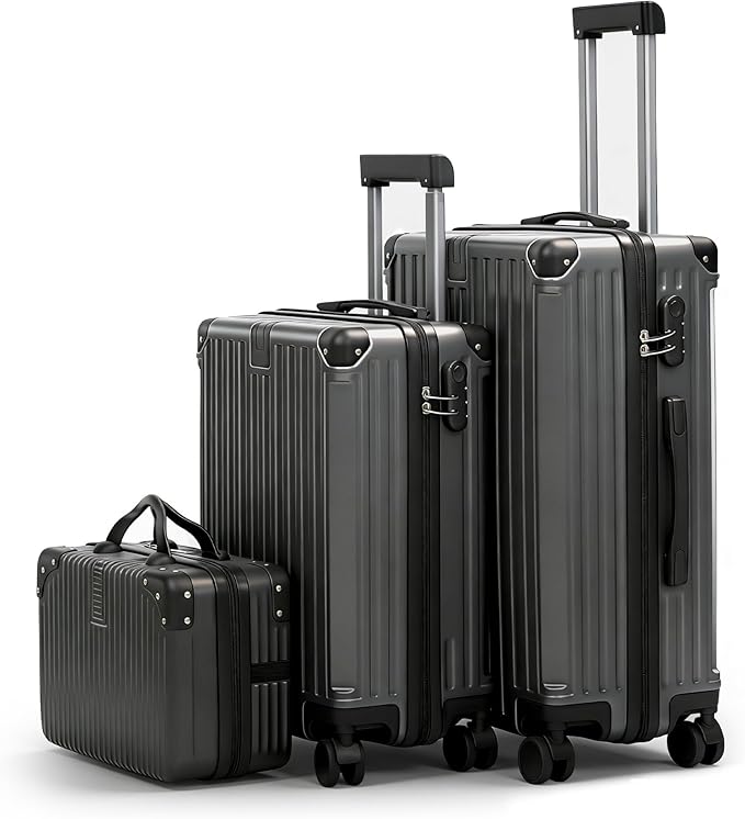 Carry On Luggage with Spinner Wheels,PC Hard Shell Suitcase with USB Port,Lightweight Travel Luggage Airline Approved for Men Women,Iron Gray,3-Piece Set (14/20/24)