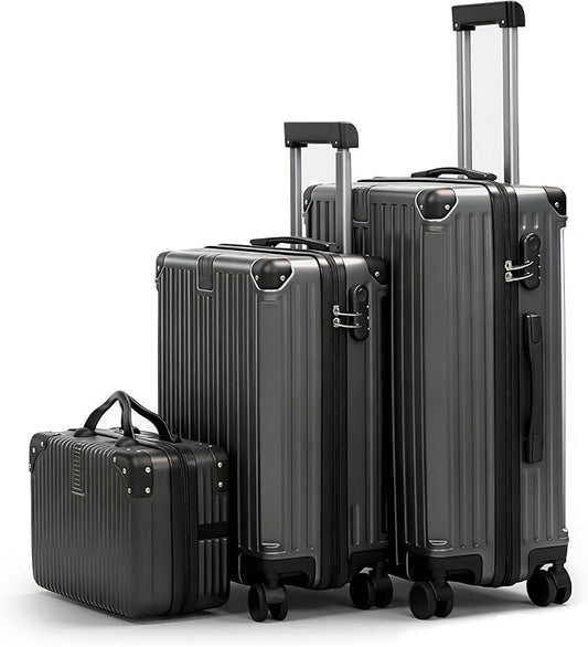 Carry On Luggage with Spinner Wheels,PC Hard Shell Suitcase with USB Port,Lightweight Travel Luggage Airline Approved for Men Women,Iron Gray,3-Piece Set (14/20/24)