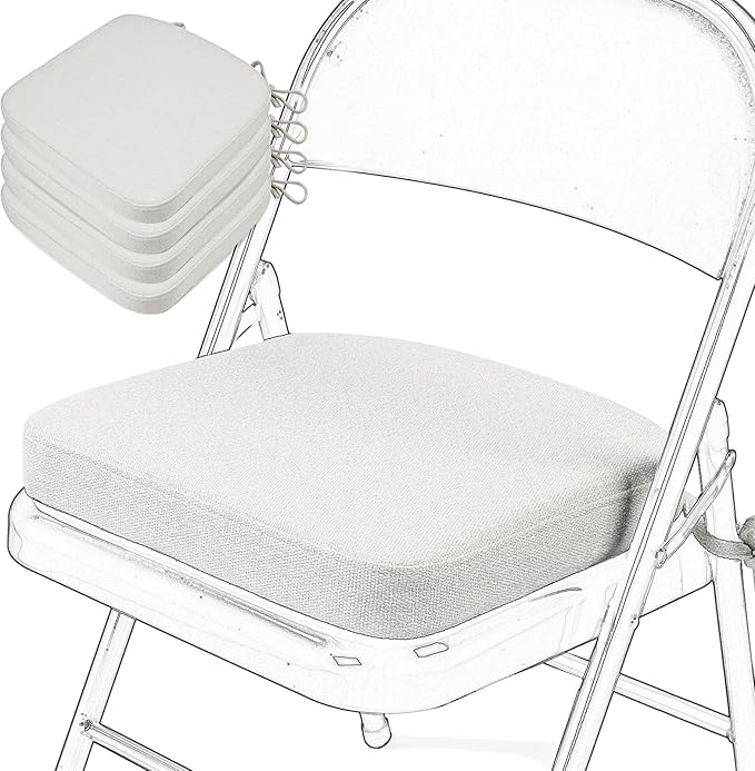 SINOSSO Memory Foam Chair Cushions for Folding Chairs 4 Pack, Thickened 2" Square Pads with Ties for Kitchen Chairs, Indoor Non-Slip Dining Chair Seat Cushions (4 Pcs, Beige-Gray)