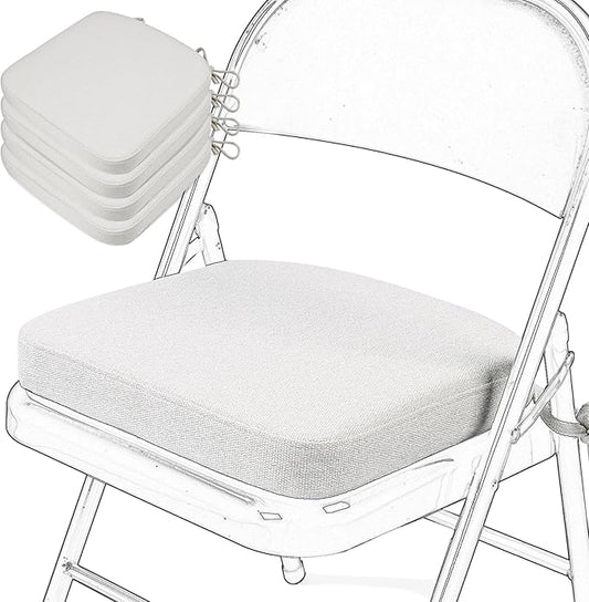 SINOSSO Memory Foam Chair Cushions for Folding Chairs 4 Pack, Thickened 2" Square Pads with Ties for Kitchen Chairs, Indoor Non-Slip Dining Chair Seat Cushions (4 Pcs, Beige-Gray)