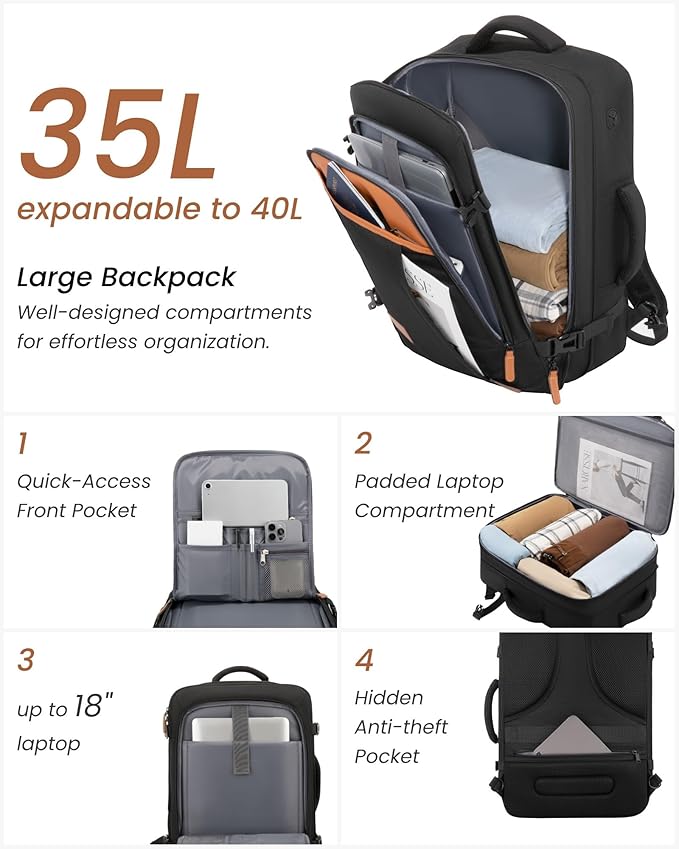 Carry On Luggage 22x14x9 Airline Approved with Spinner Wheels, Expandable Hardside Suitcase, Black