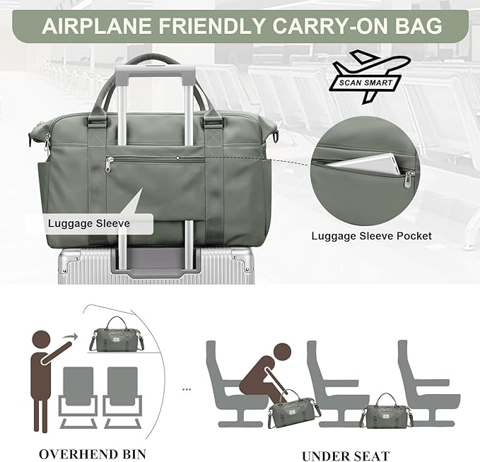 HYC00 Travel Duffel Bag,Carry-on Overnight Weekender Bags for Women,Sports Tote Gym Bag with Wet Pocket
