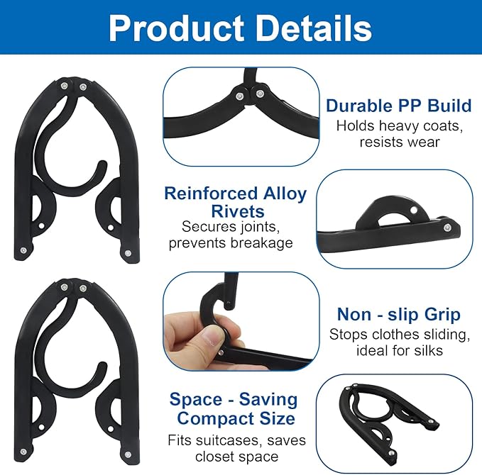 12 Pack Portable Travel Hanger, Foldable Clothes Hanger Cruise Ship Accessories Portable Folding Rack, Essential Clothes Drying Rack for Traveling/Camping(Black)