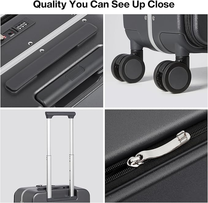 mixi 17x14x9 Carry On Luggage Underseat PC Hard Shell Suitcase Top Opening Aluminum Frame Travel Suitcases with Wheels, Rock Gray