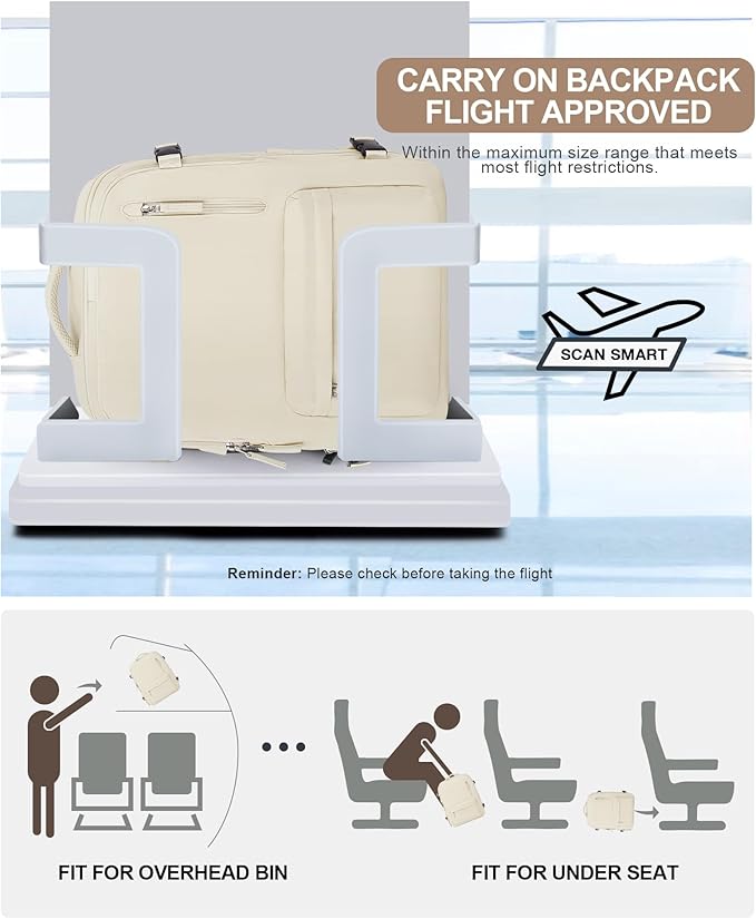 VGCUB Lightweight Travel Backpack for Women Men,Carry on Backpack Flight Approved Luggage,Water Resistant Laptop College Work Backpack Personal Item Daypack Bookbag Mochila de Viaje,Beige