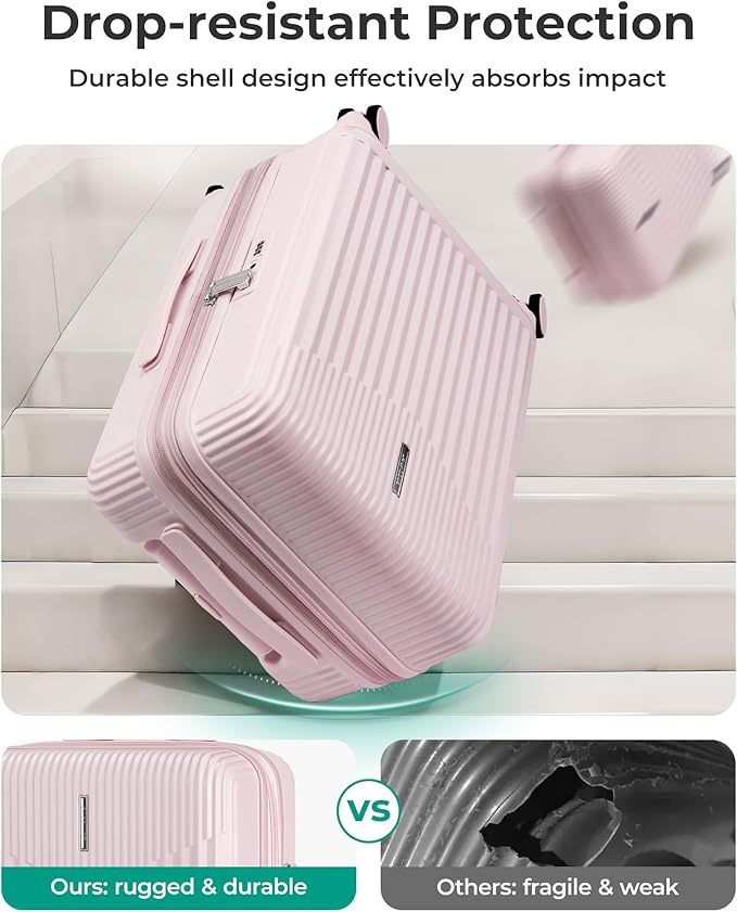 BAGSMART Carry On Luggage 22x14x9 Airline Approved with Spinner Wheels,100% PC Hardside Expandable Luggage with TSA Lock for Trips, 20 Inch Rolling Suitcases for Men Women,Pink