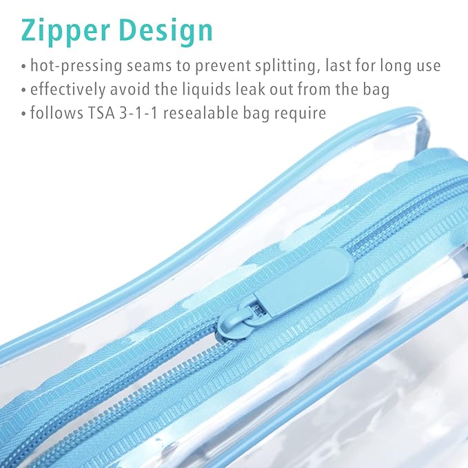 F-color TSA Approved Toiletry Bag 3 Pack Medium - Clear Makeup Bag Travel Quart Size for Women Men, Clear Cosmetic Bag Airport Airline Compliant Carry on Bag, Macaron Blue Purple Pink